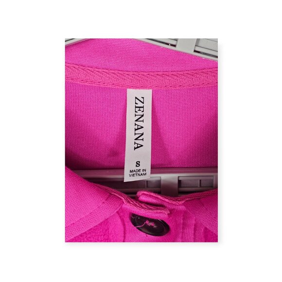 Zenana Fuzzy Button-Down Fleece Shacket Size S Hot Pink Shirt Jacket - Picture 7 of 9